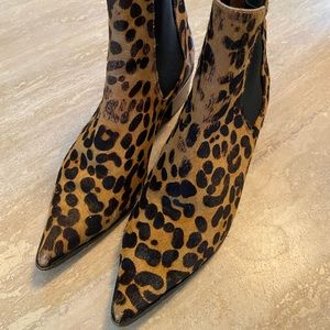 TRENDY FUR MOB WIFE ANIMAL PRINT leopard leather booties size 38 / 7.5 US